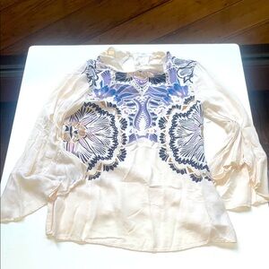 H&M Cream and Black Embroidered Blouse